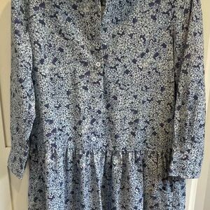 Tuckernuck Hayes Blue Hydrangea Button Front Shirt dress 3/4 Sleeve Length